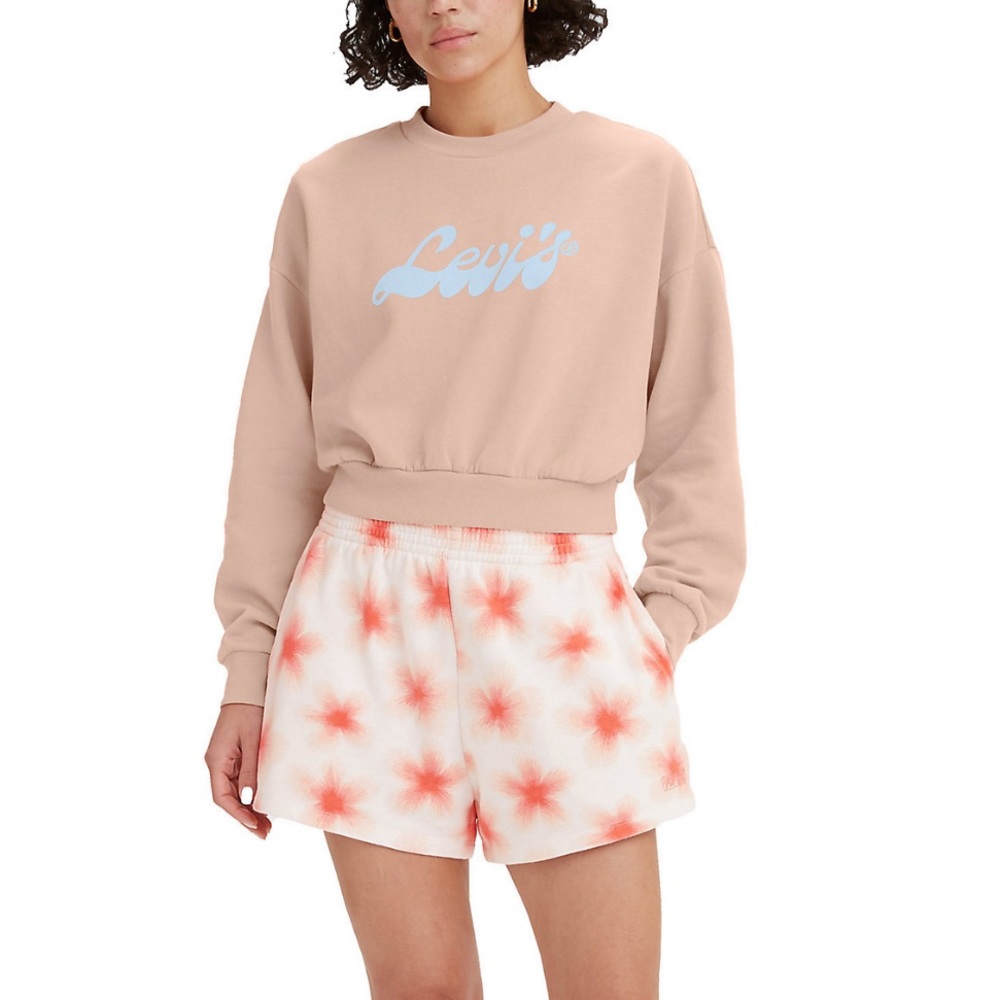 Women's Levi's® Cropped Graphic Logo Sweatshirt, Script Peach Puree. Spring fall
